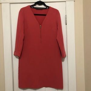 Zara coral size small dress with zipper detail